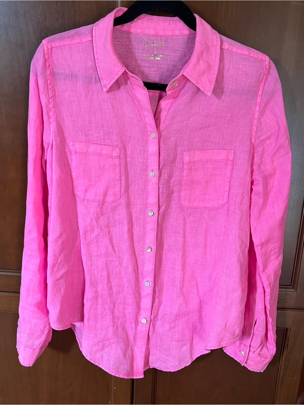 Lilly Pulitzer Pink 100% Linen Button Down Shirt S